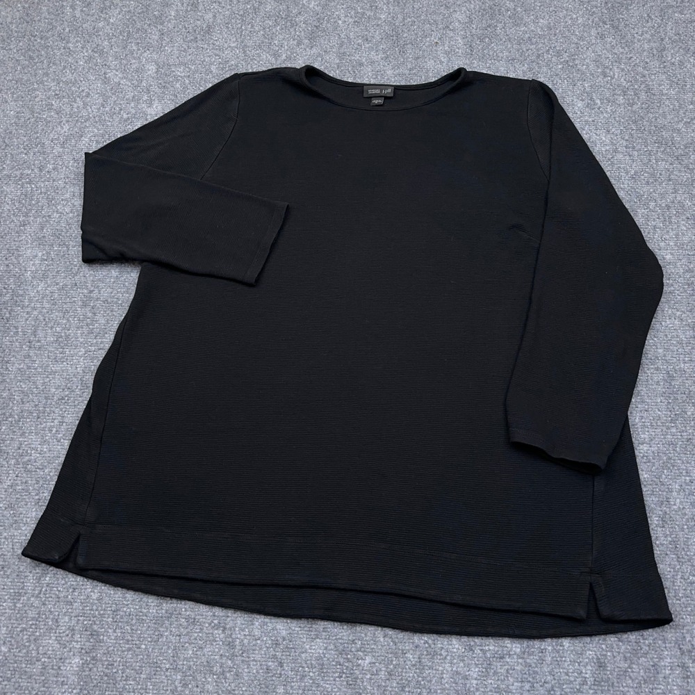 J.Jill Tunic Top Women XL Black Long Sleeve Wearever Collection Ribbed Side Slit